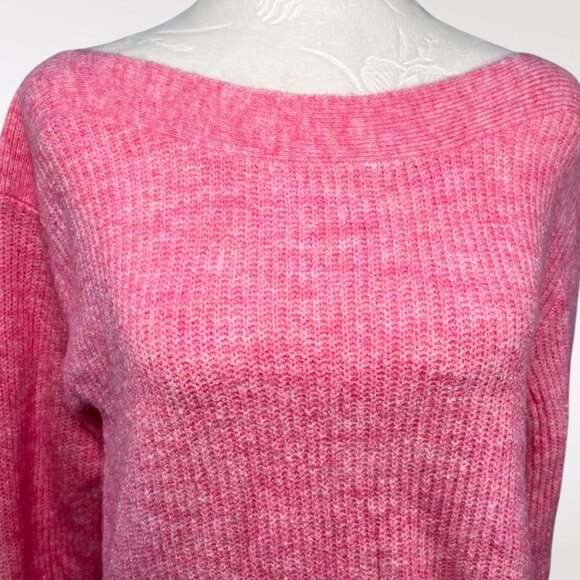 Leith Pink Ribbed Boatneck Sweater Fuzzy Soft Lightweight Knit XS - Picture 3 of 11